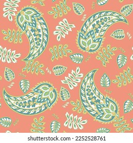 Patrón Paisley sin inconvenientes en estilo batik indio. Ilustración vectorial floral