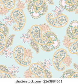 Seamless Paisley pattern in indian batik style. Floral vector illustration