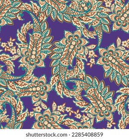 Seamless Paisley pattern in indian batik style. Floral vector illustration