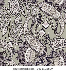 Seamless Paisley pattern in indian batik style. Floral vector illustration