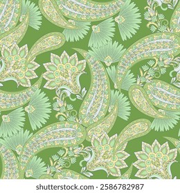 Seamless Paisley pattern in indian batik style. Floral vector illustration