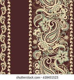 Patrón Paisley sin igual en estilo batik indio. Ilustración vectorial floral