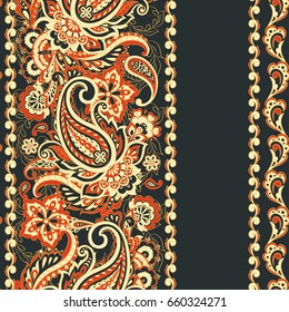 Seamless Paisley pattern in indian batik  style. Floral vector illustration