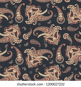 Seamless Paisley pattern in indian style. Floral vector illustration