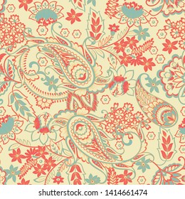 Seamless Paisley pattern in indian style. Floral vector illustration