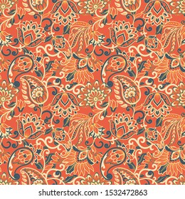 Seamless Paisley pattern in indian style. Floral vector illustration