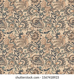 Seamless Paisley pattern in indian style. Floral vector illustration