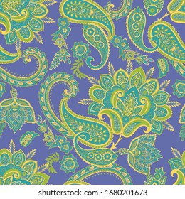 Patrón Paisley impecable de estilo indio. Ilustración vectorial floral