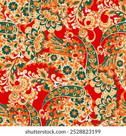 Patrón Paisley sin fisuras en estilo indio. Ilustración vectorial floral