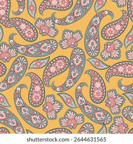 Padrão Paisley perfeito em estilo indiano. Ilustração de vetor floral