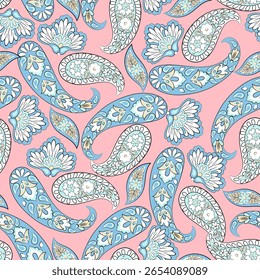 Patrón Paisley sin fisuras en estilo indio. Ilustración vectorial floral