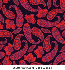 Patrón Paisley sin fisuras en estilo indio. Ilustración vectorial floral