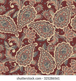 Seamless Paisley pattern in indian style. Floral vector illustration
