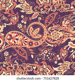 Seamless Paisley pattern in indian style. Floral vector illustration
