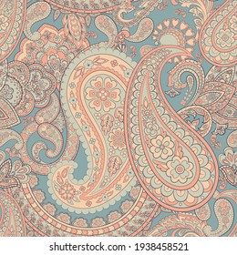 Seamless Paisley pattern in indian textile style. Floral vector illustration