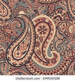 Seamless Paisley pattern in indian textile style. Floral vector illustration