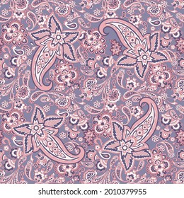 Patrón Paisley sin foco en estilo textil indio. Ilustración vectorial floral