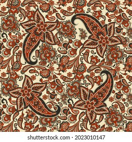 Patrón Paisley sin foco en estilo textil indio. Ilustración vectorial floral
