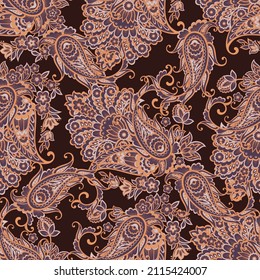 Patrón Paisley sin foco en estilo textil indio. Ilustración vectorial floral