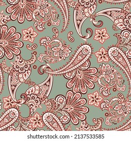 Patrón Paisley sin foco en estilo textil indio. Ilustración vectorial floral