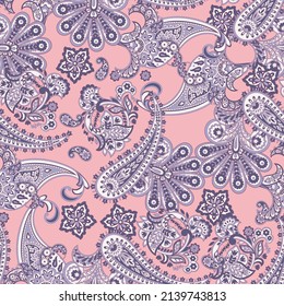 Seamless Paisley pattern in indian textile style. Floral vector illustration