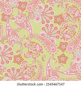 Seamless Paisley pattern in indian textile style. Floral vector illustration