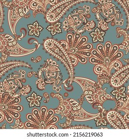 Seamless Paisley pattern in indian textile style. Floral vector illustration