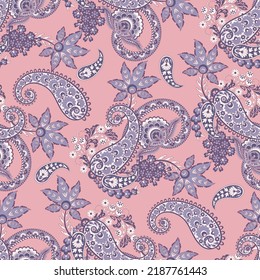 Patrón Paisley sin foco en estilo textil indio. Ilustración vectorial floral