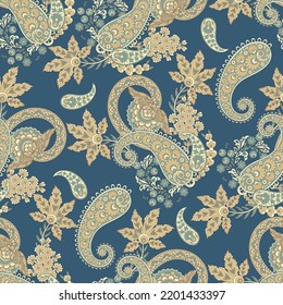 Patrón Paisley sin foco en estilo textil indio. Ilustración vectorial floral