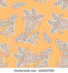 Patrón Paisley sin foco en estilo textil indio. Ilustración vectorial floral