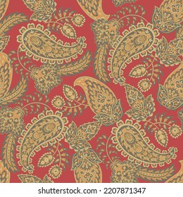 Seamless Paisley pattern in indian textile style. Floral vector illustration