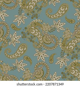Patrón Paisley sin foco en estilo textil indio. Ilustración vectorial floral