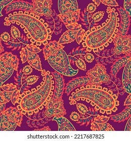 Patrón Paisley sin foco en estilo textil indio. Ilustración vectorial floral