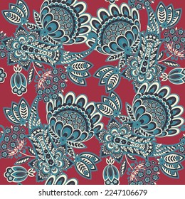 Seamless Paisley pattern in indian textile style. Floral vector illustration