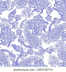 Seamless Paisley pattern in indian textile style. Floral vector illustration