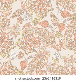 Seamless Paisley pattern in indian textile style. Floral vector illustration