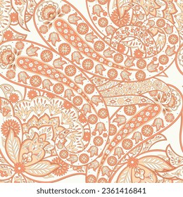 Patrón Paisley sin foco en estilo textil indio. Ilustración vectorial floral