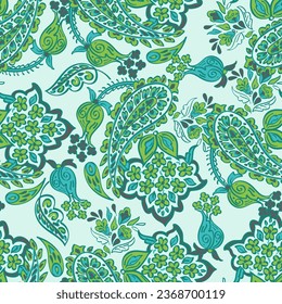 Seamless Paisley pattern in indian textile style. Floral vector illustration