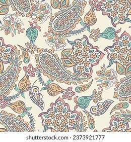 Seamless Paisley pattern in indian textile style. Floral vector illustration