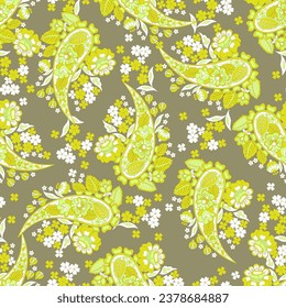 Seamless Paisley pattern in indian textile style. Floral vector illustration