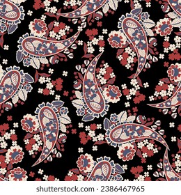 Patrón Paisley sin foco en estilo textil indio. Ilustración vectorial floral