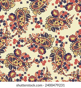 Seamless Paisley pattern in indian textile style. Floral vector illustration