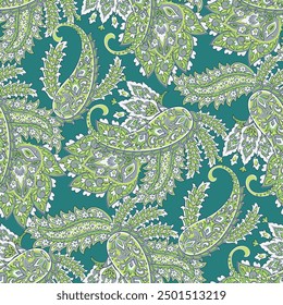 Seamless Paisley pattern in indian textile style. Floral vector illustration