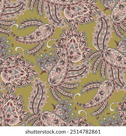 Patrón Paisley sin costuras en estilo textil indio. Ilustración vectorial floral