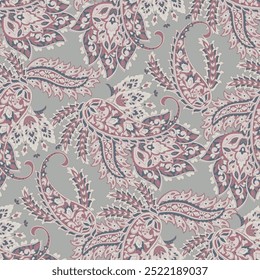 Seamless Paisley pattern in indian textile style. Floral vector illustration