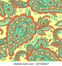 Seamless Paisley pattern in indian textile style. Floral vector illustration