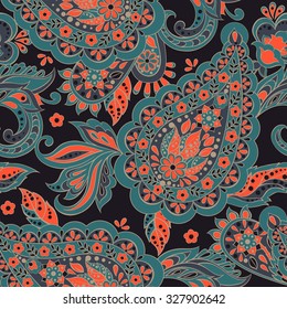 Seamless Paisley pattern in indian textile style. Floral vector illustration