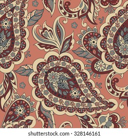Seamless Paisley pattern in indian textile style. Floral vector illustration