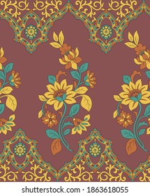 Seamless paisley pattern with motif and background