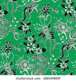Seamless Paisley Pattern. New Turkish Rapport. for Swimwear, Linen, Paper,. Seamless Zentangle with Summer Blossoms in Country Style. Summer Classic Paisley Pattern. Vector.